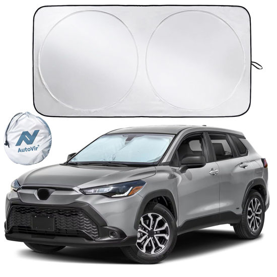 Picture of Autovir Car Windshield Sun Shade | Durable 240T Material Car Sun Visor for UV Rays and Sun Heat Protection | Car Interior Accessories for Cooler Interior | Medium Plus (64" x 33.5")