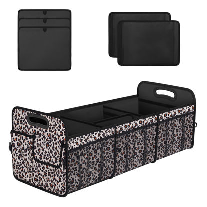 Picture of Femuar Trunk Organizer for Car, Collapsible Car Trunk Organizer with 90L Large Capacity and 15Pockets, Waterproof Trunk Organizer for Suv/Car/Jeep/Sedan, Extra Large Size, Leopard print