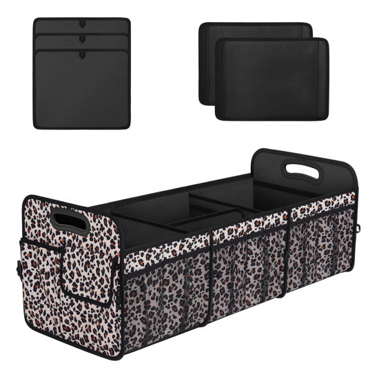 Picture of Femuar Trunk Organizer for Car, Collapsible Car Trunk Organizer with 90L Large Capacity and 15Pockets, Waterproof Trunk Organizer for Suv/Car/Jeep/Sedan, Extra Large Size, Leopard print
