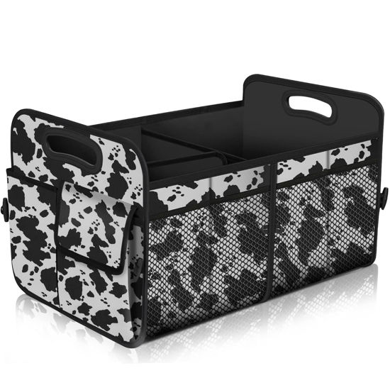 Picture of Femuar Car Trunk Organizer,Car Storage Organizer with 72L Large Capacity Waterproof Collapsible and 11 Pockets,Trunk Organizer for Car Suv/Jeep/Sedan, Large Size, Cow print