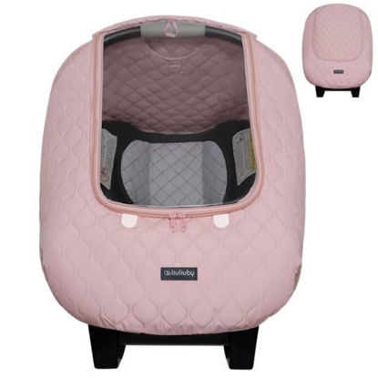 Picture of liuliuby Baby Car Seat Weather Shield | Warm Quilted Winter Cover with Clear Window for Infant Carseat | Keeps Babies & Newborn Protected in Cold | Car Seat Cover for Boys & Girls (Pink)