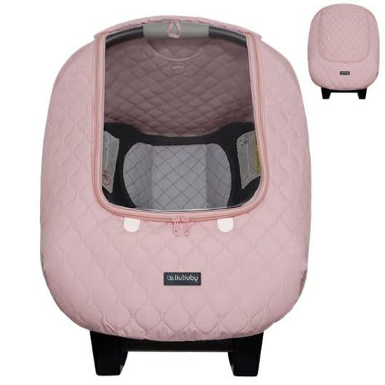 Picture of liuliuby Baby Car Seat Weather Shield | Warm Quilted Winter Cover with Clear Window for Infant Carseat | Keeps Babies & Newborn Protected in Cold | Car Seat Cover for Boys & Girls (Pink)