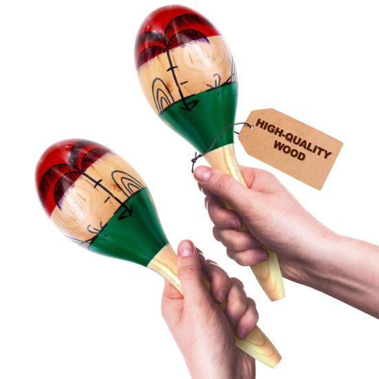 Picture of 2 Pcs Large Wooden Maracas for Adults - Professional Maracas Set Shakers Musical Instruments for Adults Mexican Maracas Party Favors Wood Maracas Bulk - Hand Percussion Instruments for Adults