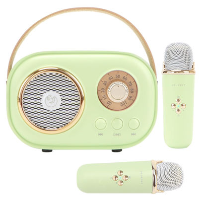 Picture of Aresrora Mini Karaoke Machine for Kids,Portable Bluetooth Speaker with 2 Wireless Microphone,Toys for Girls Boys Gifts,Retro Speaker Set Stereo Sound Enhanced Bass for Home Party Birthday (Green)