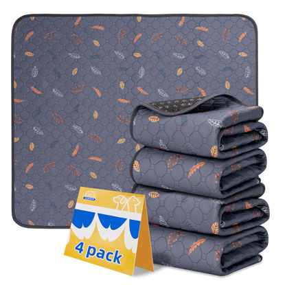 Picture of Sunheir Washable Pee Pads for Dogs 4-Pack Reusable Puppy Pads Pet Training Pads, Waterproof Dog Pee Pads for Crate, Whelping Pad, Non-Slip Protects Against Urine Leakage (Leaves - Deep Grey, 18x24)