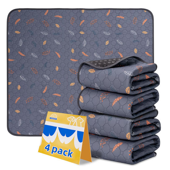 Picture of Sunheir Washable Pee Pads for Dogs 4-Pack Reusable Puppy Pads Pet Training Pads, Waterproof Dog Pee Pads for Crate, Whelping Pad, Non-Slip Protects Against Urine Leakage (Leaves - Deep Grey, 18x24)