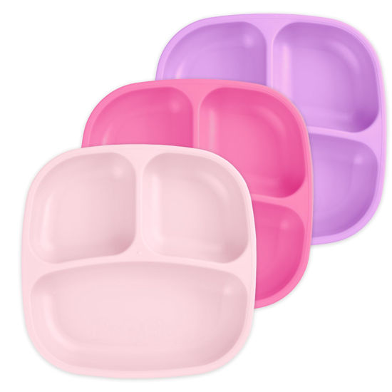 Picture of Re-Play Made in USA 7" Deep Walled Divided Plates for Kids, Set of 3 - Reusable 3 Compartment Plates, Dishwasher and Microwave Safe - 7.37" x 7.37" x 1.25", Princess