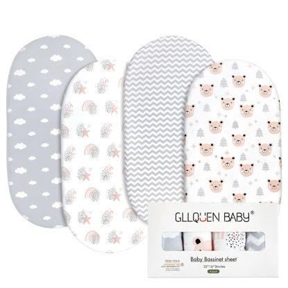 Picture of Gllquen Baby Bassinet Sheets 4 Pack, Breathable Cozy Fitted Mattress Sheet, Elastic Travel Crib Fashionable Floral Pattern, Standard Cradle Safe Sheets for Baby Boy Girls 32"X16"(Rainbow)