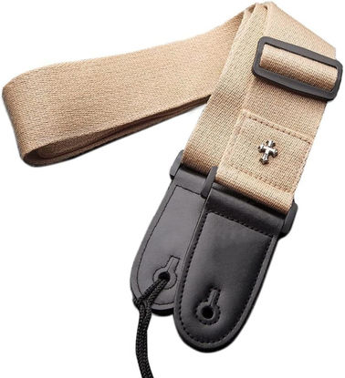 Picture of CC CAIHONG Guitar Strap, Bass Guitar Straps Acoustic Electric Woven Simple Leather Ends Adjustable Vintage with Pick Pocket - Khaki
