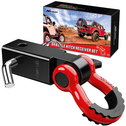Picture of Nilight Shackle Hitch Receiver 2Inch 45000 LBs Breaking Strength 3/4" D Ring Shackle w/Trailer Hitch Pin Heavy Duty Solid Recovery Towing Kit for Trucks Jeeps Off-Road