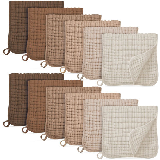 Picture of Unnivoll Muslin Burp Cloths for Baby 100% Cotton Burping Cloths for Boys Girls Large 20''X10'' Extra Soft and Absorbent 12 Pack - Gradient Coffee