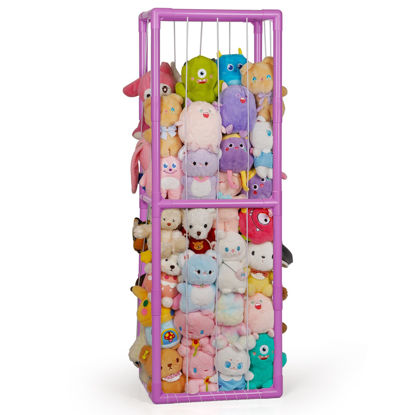 Picture of Trycooling Stuffed Animal Storage Zoo Stuffed Animal Holder Space Save Vertical Stuffed Animals Storage PVC with Elastic Band and Net for Playroom Birthday Gift for Bedroom Nursery (Purple 1)