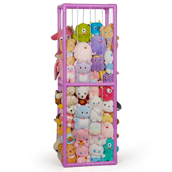 Picture of Trycooling Stuffed Animal Storage Zoo Stuffed Animal Holder Space Save Vertical Stuffed Animals Storage PVC with Elastic Band and Net for Playroom Birthday Gift for Bedroom Nursery (Purple 1)