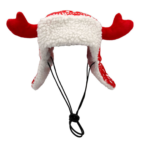 Picture of Huxley & Kent Pet Hat | Antler Red Fairisle (Medium) | Festive Christmas Holiday Accessory for Dogs/Cats | Holiday Pet Hat | SnugFit Sliding Toggles for Best Fit