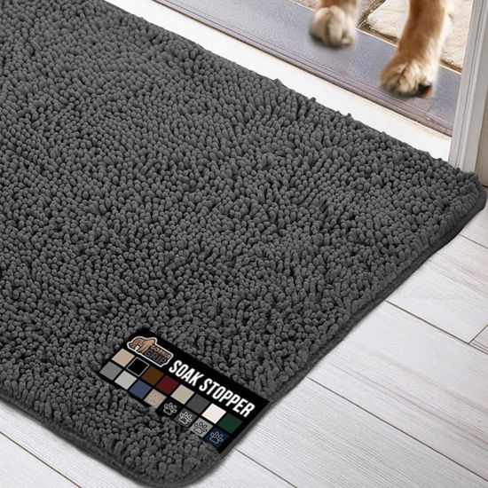 Picture of Gorilla Grip Ultra Absorbent Grippy Doormat for Muddy Dog Paws, Machine Washable Soak Stopper Rugs Cleaner Floors, Bed Mat for Dirty Dogs, Indoor Entrance Door Rug Pet Bed Mats 24x17 Charcoal