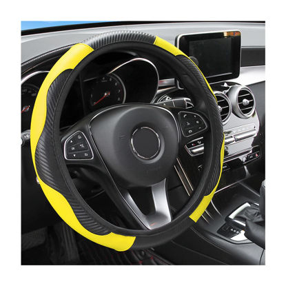 Picture of Fekey&JF Car Steering Wheel Cover, Universal Microfiber PU Leather Elastic 15 inch Stitching Color Anti-Slip Steering Wheel Protector, Auto Interior Protection Accessories for Men Women (Yellow)