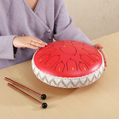 Picture of ZXZYHFTY Steel Tongue Drum, 13 Inch 15Note Steel Hand Drum with Bag, Music Book, Drumsticks, Mallet Holder and Finger Paddles, for Camping, Meditation or Yoga (Red-13Inch)