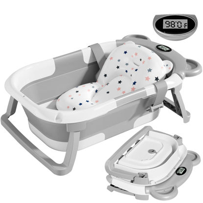 Picture of TPN Collapsible Baby Bathtub for Infants to Toddler with Real-time Temp Monitor+Floating Cushion,Foldable Baby Bath Tub Set Applicable 0-36 Month,Perfect Portable Travel Baby Tub for Newborns Boy