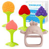 Picture of Teething Toys (5 Pack) - Tinabless Infant Teething Relief Toys&Teething Mitten Set, Food Grade Silicone Anti Dropping Wrist Hand Teethers Baby Chew Toys for Sucking Needs, Silicone Baby Teethers(Pink)