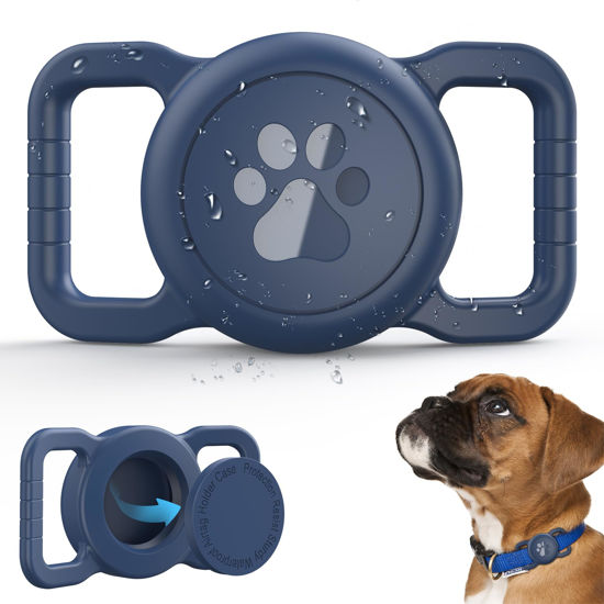 Picture of SANKALA Airtag Dog Collar Holder, [1 Pack] Waterproof Dog Airtag Holder, Silicone Full Body Covered Anti-Lost Protective Apple Air Tag Holder for Pet Collar - Fits All Width Collars, Blue