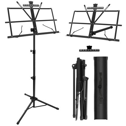 Picture of 1/2/4 Pack Music Stand, 2 in 1 Dual-Use Folding Sheet Music Stand, Lightweight Portable Adjustable Desktop Book Stand with Music Sheet Clip Holder & Carrying Bag(1 Pack Black)