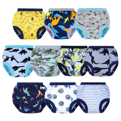 Picture of BIG ELEPHANT Potty Training Underwear, 100% Cotton Absorbent Unisex Toddler Pee Pants for Boys & Girls (Dinosaur Party, 10-Pack, 2T)