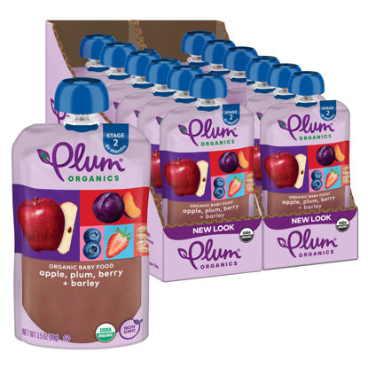 Picture of Plum Organics Stage 2 Organic Baby Food - Apple, Plum, Berry, and Barley - 3.5 oz Pouch (Pack of 12) - Organic Fruit and Vegetable Baby Food Pouch