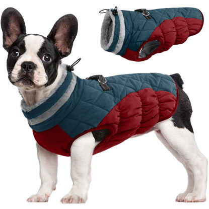 Picture of FUAMEY Dog Winter Jacket,Dog Cold Weather Coats Paded Dog Vest with Harness Built in Pet Warm Clothes Dog Apparel with Back Zipper Dog Water Resistant Coat for Small Medium Large Dogs Dark Blue XS