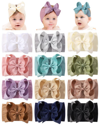 Picture of doboi 12pcs Big Baby Bows Baby Girl Headbands Ribbon Bow Hair Accessories Nylon Headband Bows for Baby Girls Infant Newborn Toddler