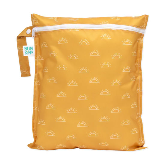 Picture of Bumkins Waterproof Wet Bag for Baby, Travel, Swim Suit, Cloth Diapers, Pump Parts, Pool, Gym Clothes, Toiletry, Strap to Stroller, Daycare, Zipper Reusable Bag, Wetdry Packing Pouch, Yellow