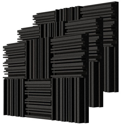 Picture of TroyStudio Thick Acoustic Foam Panels, 12 X 12 X 2 Inch 18 Pcs Broadband Sound Absorbing Foam, Dense Soundproof Padding Tile, Recording Studio Foam Absorber, Groove Decorative 3D Wall Ceiling Panel