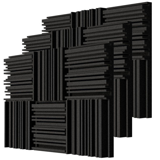 Picture of TroyStudio Thick Acoustic Foam Panels, 12 X 12 X 2 Inch 18 Pcs Broadband Sound Absorbing Foam, Dense Soundproof Padding Tile, Recording Studio Foam Absorber, Groove Decorative 3D Wall Ceiling Panel