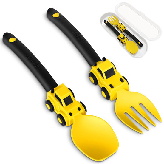 Picture of Deinyi Construction Toddler Utensils - Toddler Forks and Spoons - Kids Spoon and Fork Set - Suitable for Kids Utensils - Baby Utensils, Portable Utensils Set for 1 2 3 4 5 year old Toddlers, Yellow