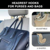 Picture of EldHus Car Seat Hooks for Purses and Bags, 2 Pack Car Purse Holder for Grocery Bag Handbag Clothes, Metal Headrest Hooks Covered by Leather, Beige