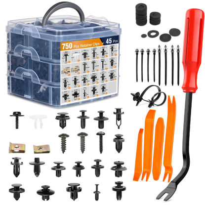 Picture of GOOACC 795Pcs Car Push Retainer Clips & Auto Fasteners Assortment 23 Most Popular Sizes Nylon Bumper Fender Rivets Metal Screw Pin Kit with 10 Cable Ties Remover for Toyota GM Ford Honda Chevy