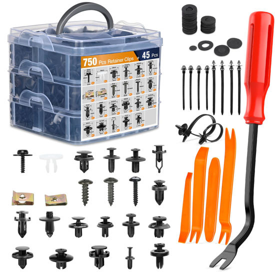 Picture of GOOACC 795Pcs Car Push Retainer Clips & Auto Fasteners Assortment 23 Most Popular Sizes Nylon Bumper Fender Rivets Metal Screw Pin Kit with 10 Cable Ties Remover for Toyota GM Ford Honda Chevy