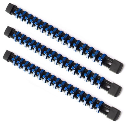 Picture of ALOANES 3 PC ABS Socket Organizer, 1/4 inch, Drive Socket Rail Holders, Heavy Duty Socket Racks, Black Rails with Blue Clips