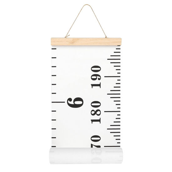 Picture of Mibote Baby Growth Height Chart Handing Ruler Wall Decor for Kids, Canvas Removable Height Growth Chart 79" x 7.9" (Black & White)