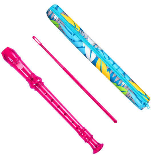 Picture of Soprano Recorder Instrument for Kids Beginners Student German Fingering C Key Recorder Instrument 3 Piece with Cleaning Rod and Bag Fingering Chart(Crystal Pink)