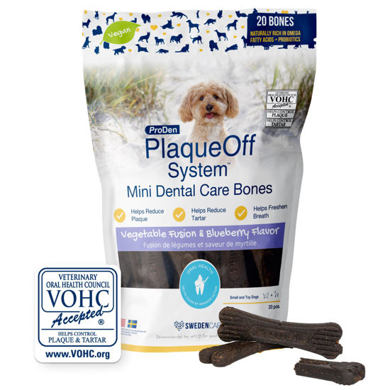 Picture of Proden Plaque Off Mini Dental Bones Vegetable Fusion and Blueberry 20 Count / 12 Ounces, Brown (PDDCB7)