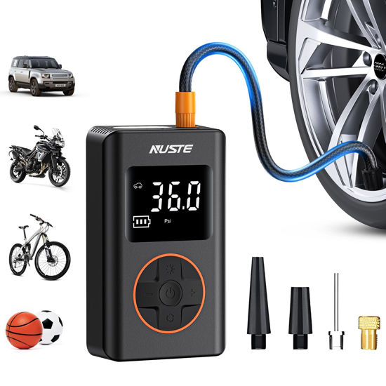 Picture of NUSTE Tire Inflator Portable Air Compressor - 150 PSI Cordless Mini Bike Tire Pump, Air Pump for Car Motorcycle Bicycle Tires, Balls, with Pressure Gauge, LED Light