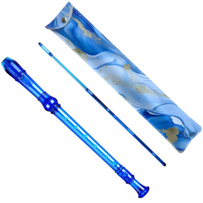 Picture of Soprano Recorder for Kids Beginners, German Fingering, C Key, 3 Piece with Cleaning Rod, Bag, Fingering Chart (Crystal Blue)…