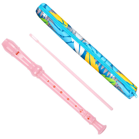 Picture of Soprano Recorder Instrument for Kids Beginners Student German Fingering C Key Recorder Instrument 3 Piece with Cleaning Rod and Bag Fingering Chart（Pink）