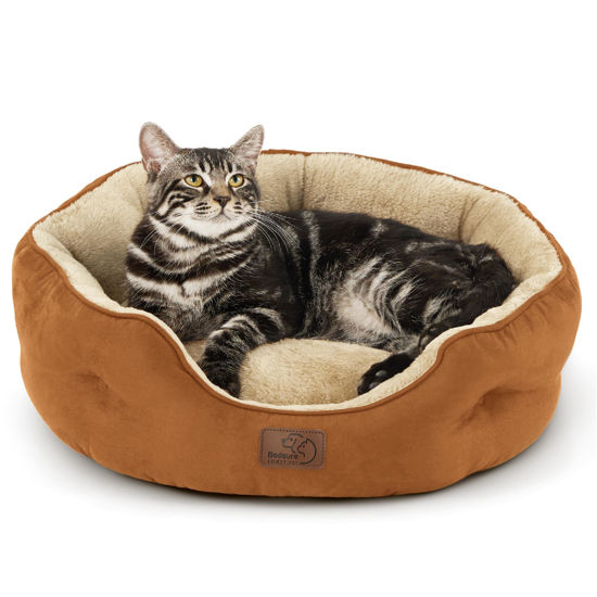 Picture of Bedsure Dog Beds for Small Dogs - Round Cat Beds for Indoor Cats, Washable Pet Bed for Puppy and Kitten with Slip-Resistant Bottom, 20 Inches, Terracotta