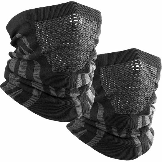 Picture of WTACTFUL Winter Neck Gaiter Neck Warmer Half Face Ski Mask Cover Shield for Cold Weather Windproof Tube Bandana Balaclava for Running Skiing Hunting Snowboarding Cycling Motorcycle Riding Black 2 Pack