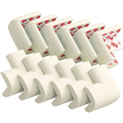 Picture of 12 Pack Corner Protector Baby Proofing Edge and Corner Guards, Soft Safety Pre-Taped Rubber Foam Furniture Bumpers for Fireplace, Table, Stair, Cabinet (Off White)
