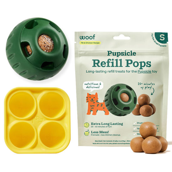 Picture of WOOF Starter Pack - Interactive Dog Toys for Boredom - Dog Treat Molds Silicone - Chicken-Flavored Healthy Dog Treats - Pupsicle Dog Enrichment Toy - Small Dog Toys - 10-25 lbs