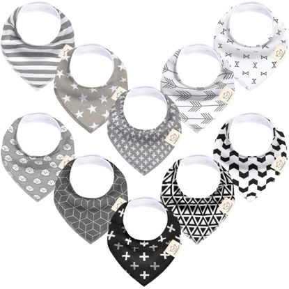 Picture of 10-Pack Organic Baby Bandana Bibs - Organic Cotton Bandana Bibs for Boys, Girls - Super Absorbent Bandana Drool Bibs - Teething Bibs - Baby Bibs for Infant, Toddler (MONOS)