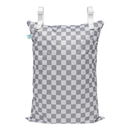 Picture of Bumkins Waterproof Hanging Wet Bag Large for Baby, Laundry, Dirty Clothes, Travel, Swim Suit, Cloth Diapers, Pool, Towels, Daycare, Beach, Zip Reusable Bag, Wetdry Vacation Packing, XL Charcoal Check