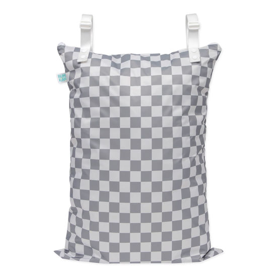 Picture of Bumkins Waterproof Hanging Wet Bag Large for Baby, Laundry, Dirty Clothes, Travel, Swim Suit, Cloth Diapers, Pool, Towels, Daycare, Beach, Zip Reusable Bag, Wetdry Vacation Packing, XL Charcoal Check